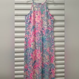 LILLY PULITZER NEW HALTER MAXI DRESS w KEYHOLE TIE BACK, FLORAL MONKEYS sz XL.